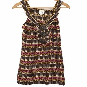 Milly Silk Printed Sleeveless V-Neck Wood Button  Blouse